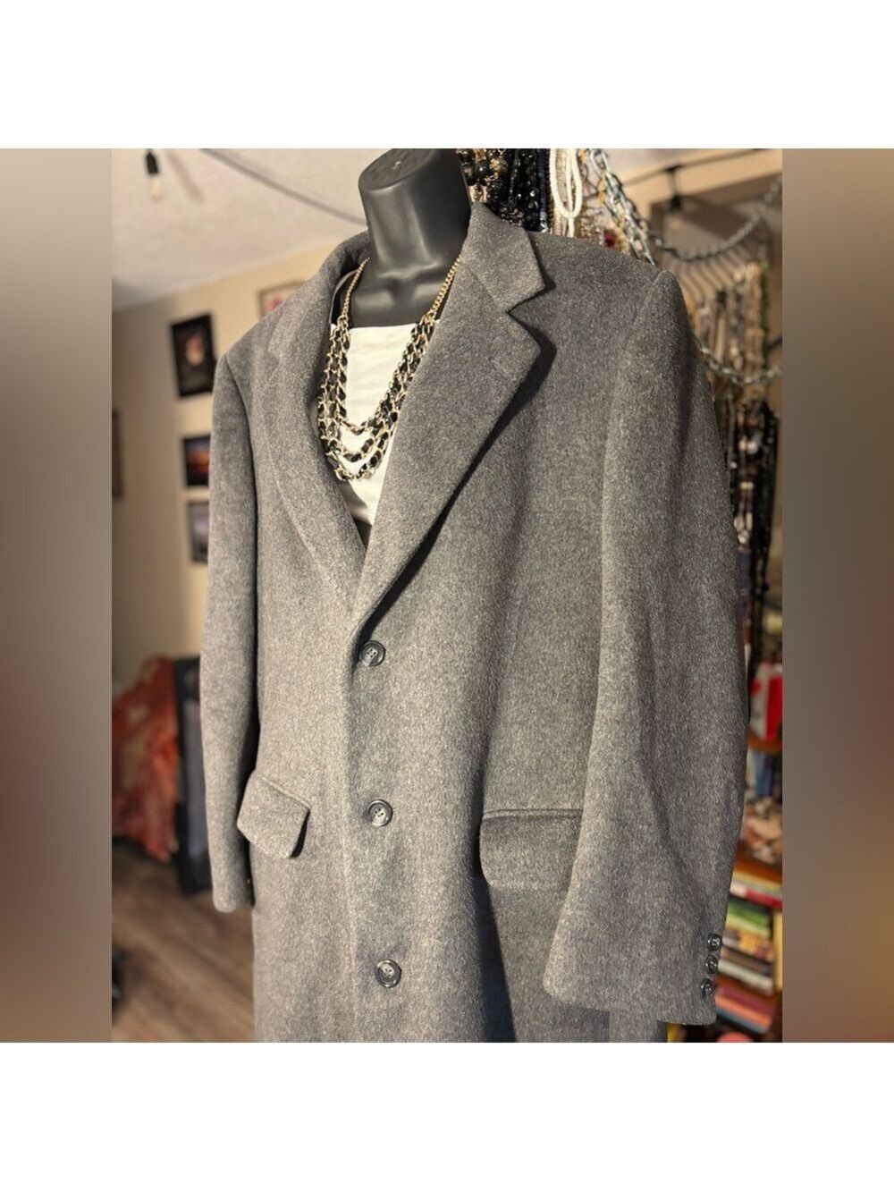Vintage Bay Club Wool & Cashmere Tall Coat Grey Luxe Orange Lining Men Size 42 - Picture 14 of 17
